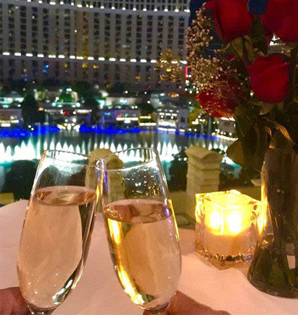 Las Vegas helicopter Strip flight & Eiffel Tower dinner celebration. Las Vegas helicopter flight and dining experience at Las Vegas Eiffel Tower Restaurant